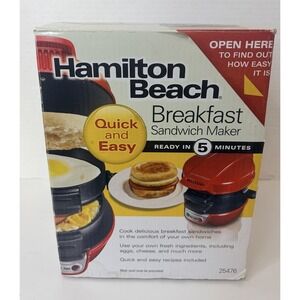 Hamilton Beach Breakfast Sandwich Maker Quick Easy 5 Min Red w Box